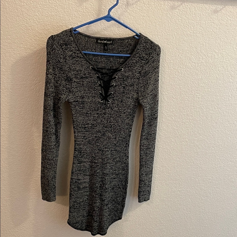 Derek Heart Gray Knit Lace-Up Dress